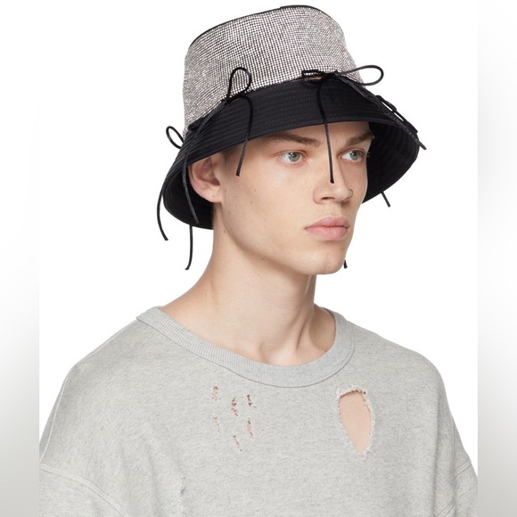 KARA Black Crystal Mesh Bow Bucket Hat - Picture 4 of 15